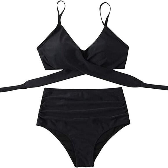Summer Mae Bikini Swimsuit Front Cross Tie Up Two Piece Black XL NWT - Picture 2 of 4